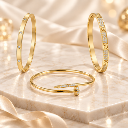 [Cadisa] JUSTE Diamond & LOVE Diamond Bracelet Stack Set