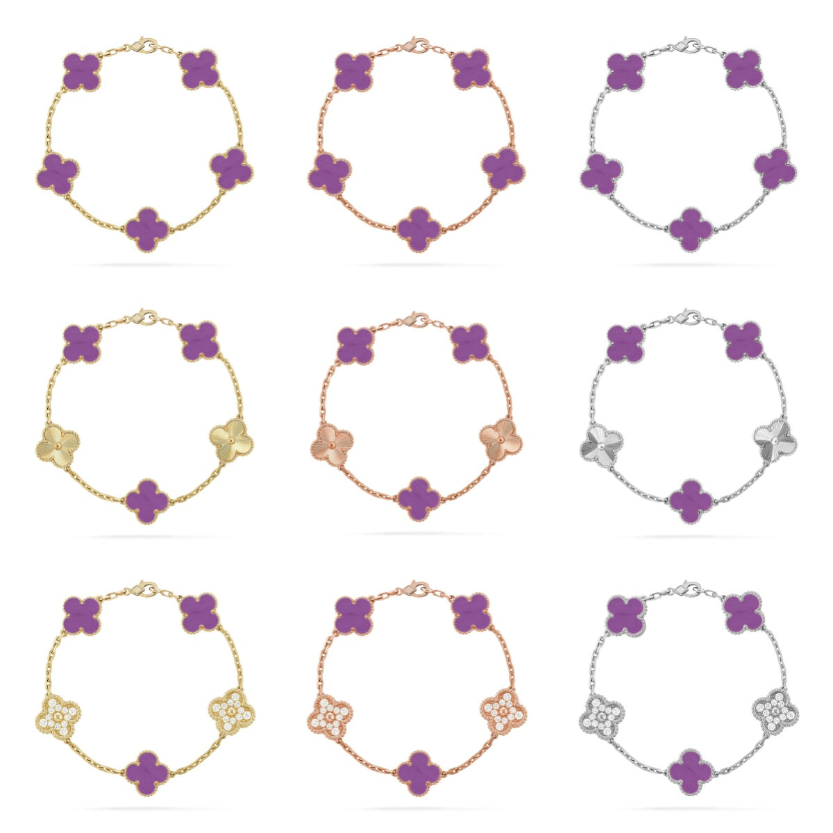 [Gaonasi] CLOVER 5 MOTIF VIOLET BRACELET COLLECTION