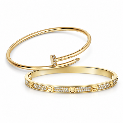 [Cadisa] JUSTE Diamond & LOVE Diamond-Paved Bracelet Stack Set