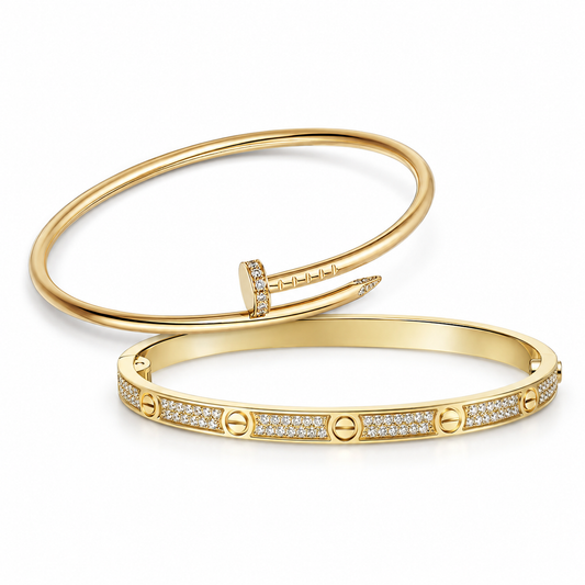 [Cadisa] JUSTE Diamond & LOVE Diamond-Paved Bracelet Stack Set