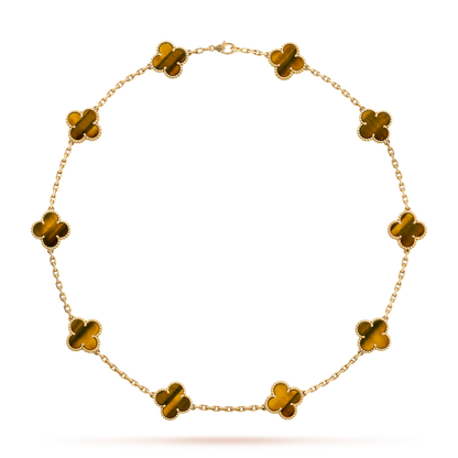 [Gaonasi]CLOVER 10 MOTIFS TIGER EYE NECKLACE