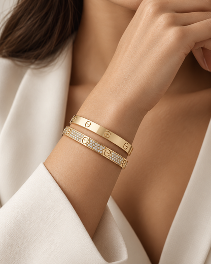 [Cadisa] LOVE  Classic & Diamond-Paved Bracelet Stack Set