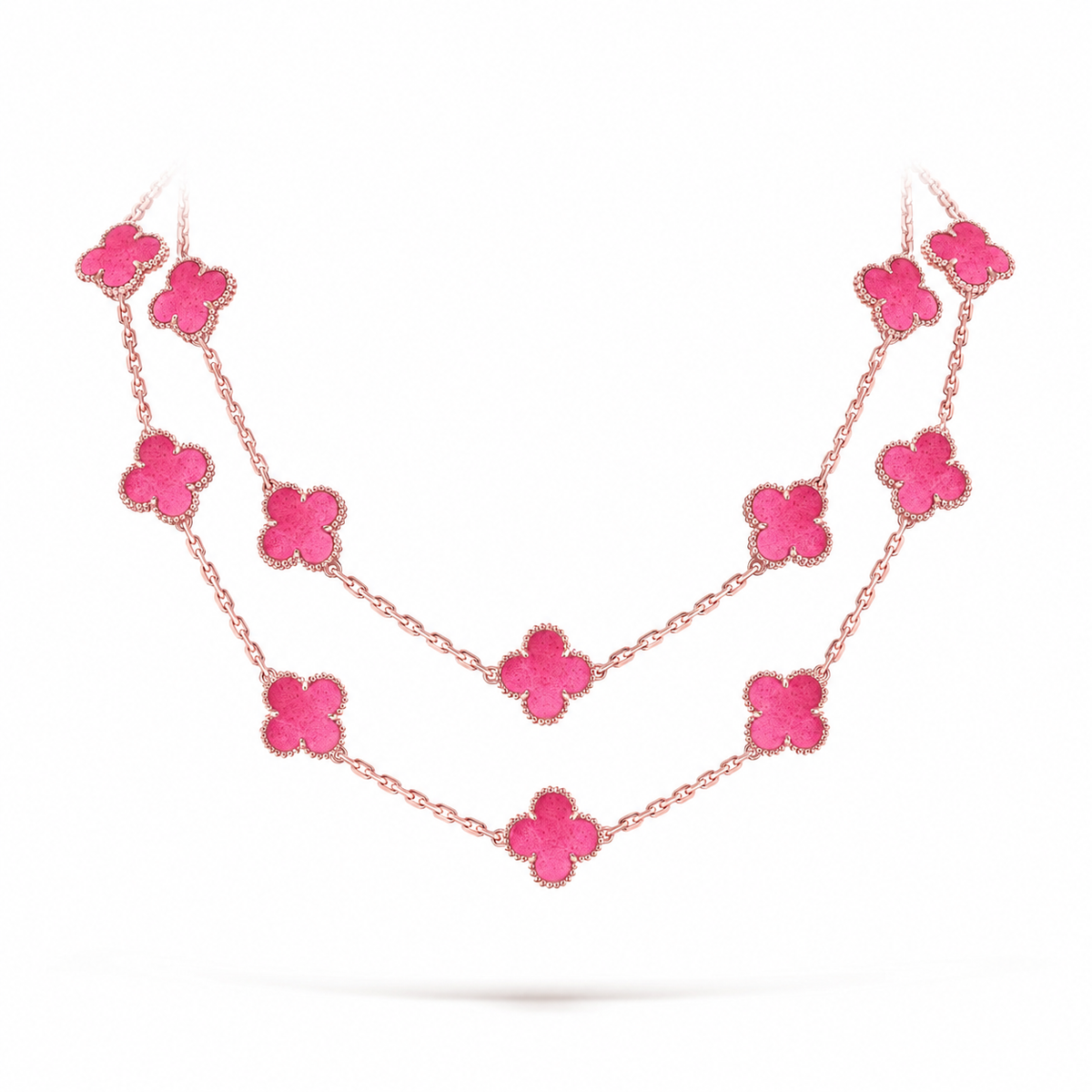 [Cadisa] NEW CLOVER 20 MOTIFS PINK ENAMEL NECKLACE