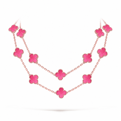 [Cadisa] NEW CLOVER 20 MOTIFS PINK ENAMEL NECKLACE