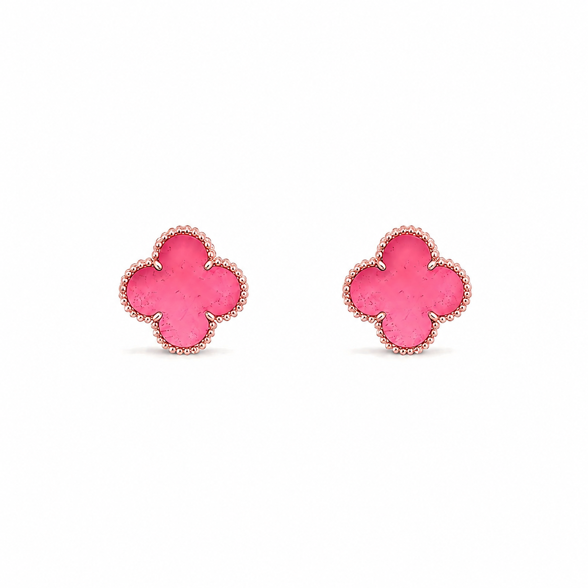 [Cadisa]NEW CLOVER 15MM PINK ENAMEL STUD EARRINGS