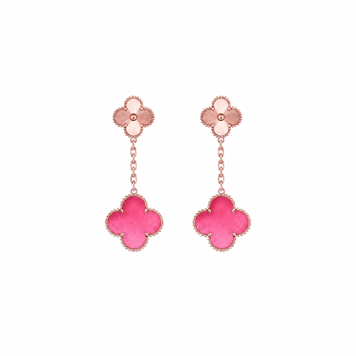 [Cadisa]NEW CLOVER 2 MOTIF PINK ENAMEL EARRINGS