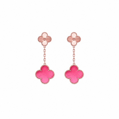 [Cadisa]NEW CLOVER 2 MOTIF PINK ENAMEL EARRINGS