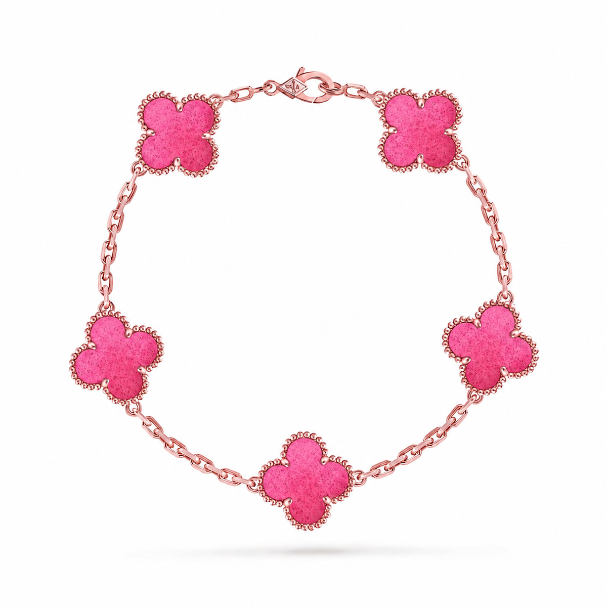 [Cadisa]NEW CLOVER 5 MOTIFS PINK ENAMEL BRACELET