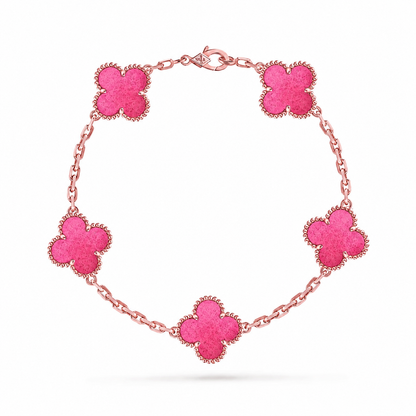 [Cadisa]NEW CLOVER 5 MOTIFS PINK ENAMEL BRACELET