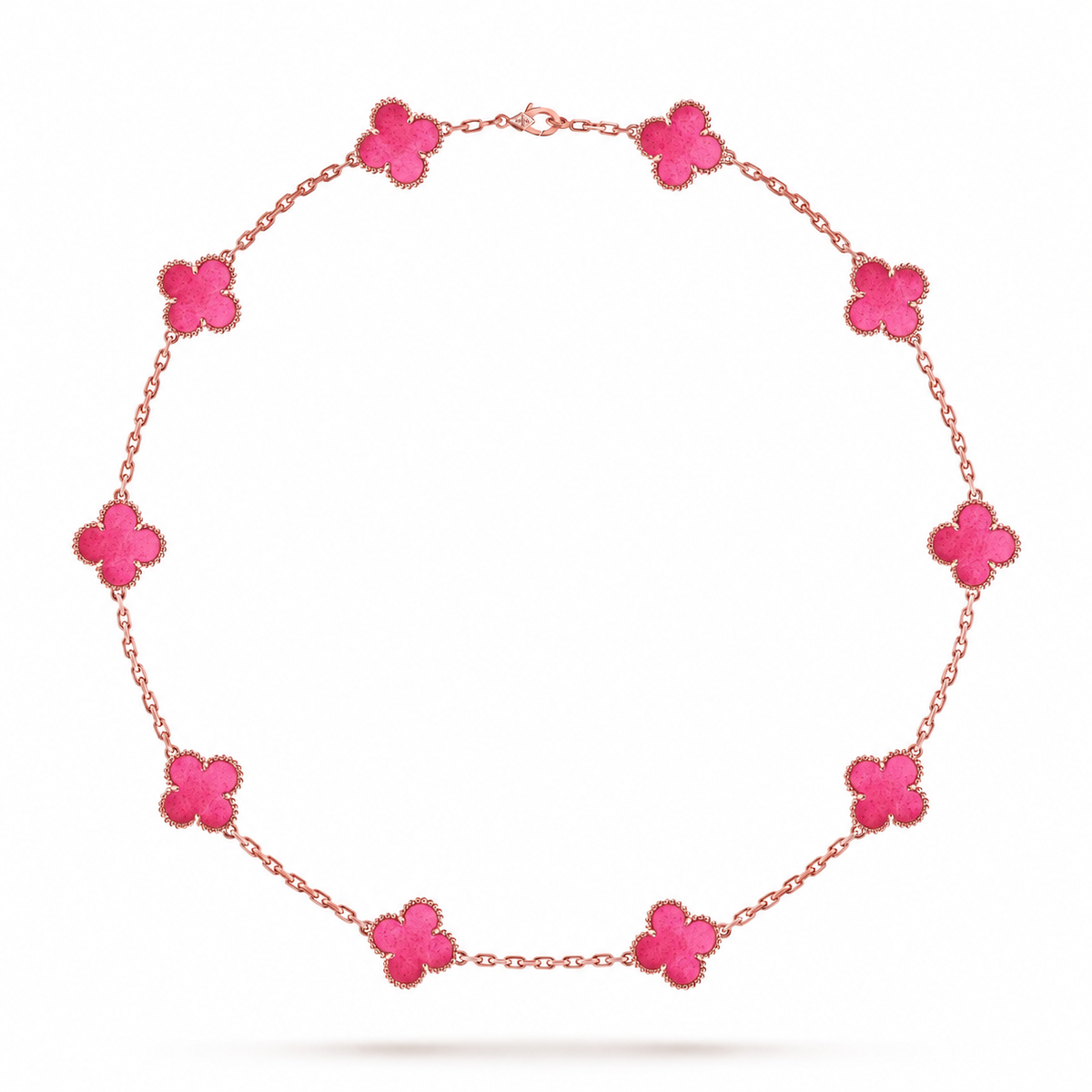 [Cadisa]NEW CLOVER 10 MOTIFS PINK ENAMEL NECKLACE