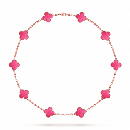 [Cadisa]NEW CLOVER 10 MOTIFS PINK ENAMEL NECKLACE
