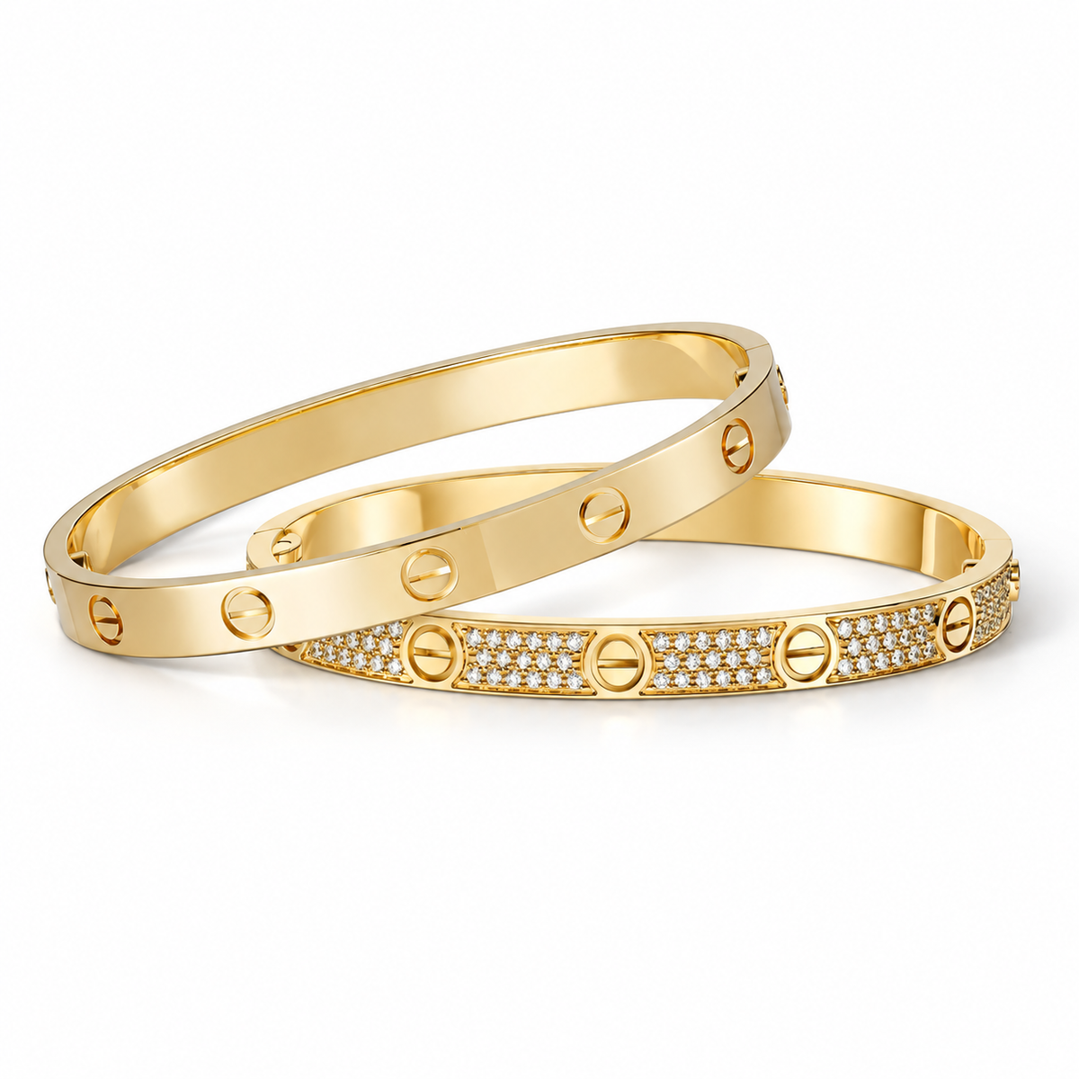 [Cadisa] LOVE  Classic & Diamond-Paved Bracelet Stack Set