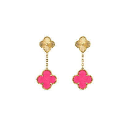 [Cadisa]Clover Pink Enamel Necklace & Earring Jewelry Set