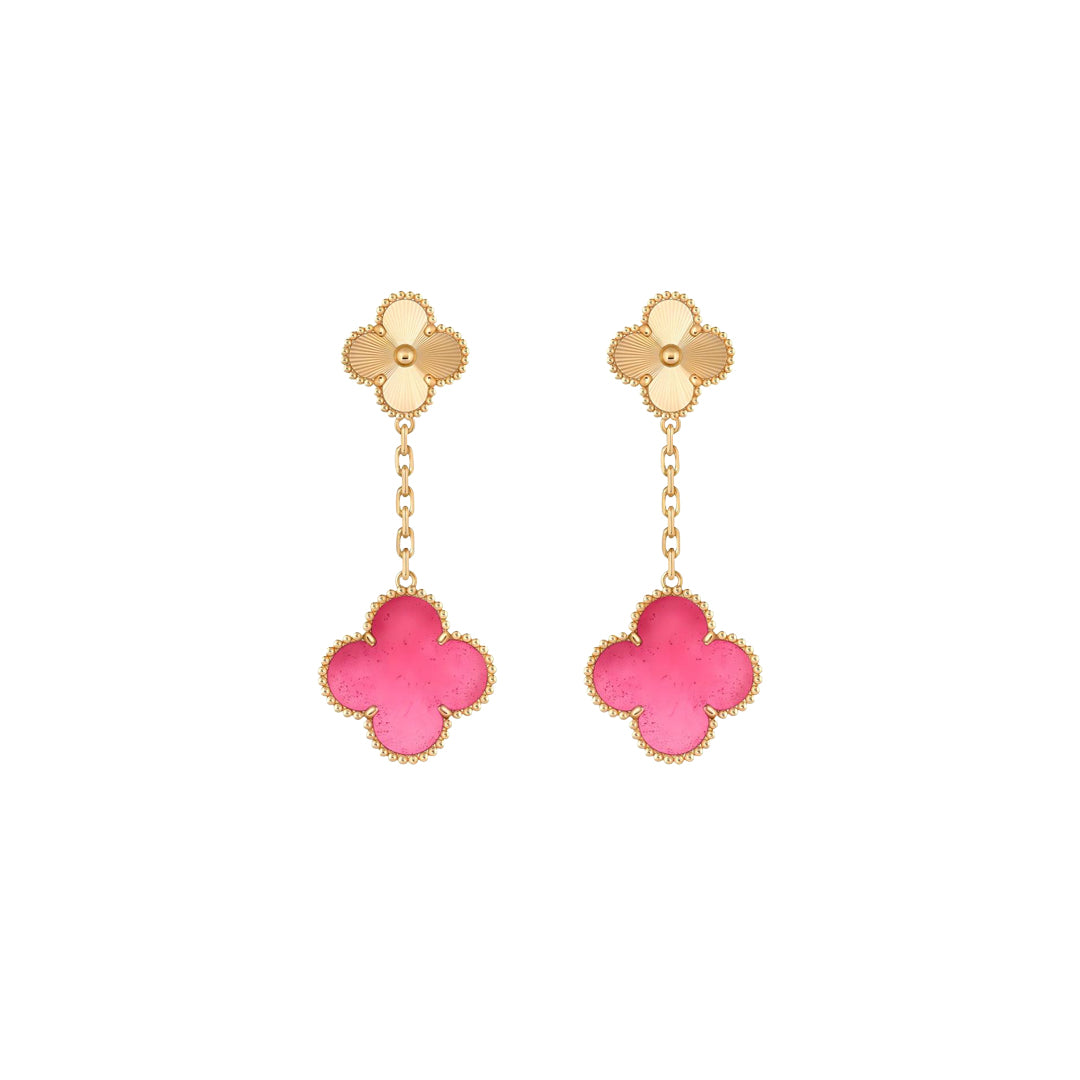 [Cadisa]NEW CLOVER 2 MOTIF PINK ENAMEL EARRINGS