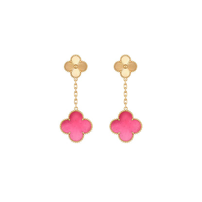 [Cadisa]NEW CLOVER 2 MOTIF PINK ENAMEL EARRINGS