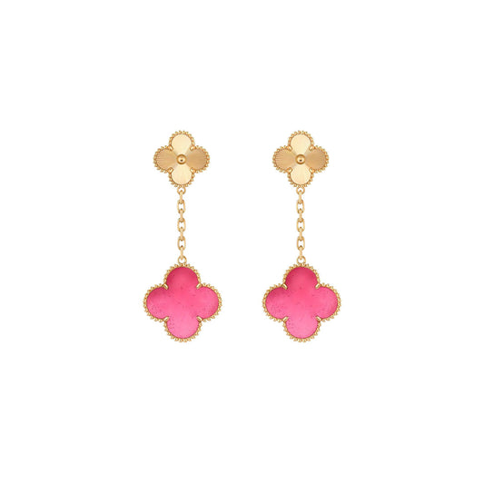 [Cadisa]NEW CLOVER 2 MOTIF PINK ENAMEL EARRINGS