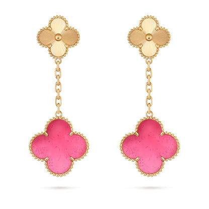 [Cadisa]NEW CLOVER 2 MOTIF PINK ENAMEL EARRINGS