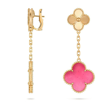 [Cadisa]NEW CLOVER 2 MOTIF PINK ENAMEL EARRINGS