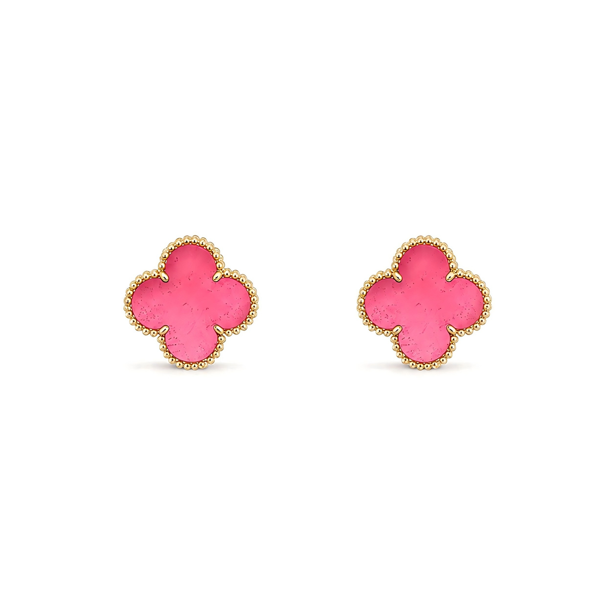 [Cadisa]NEW CLOVER 15MM PINK ENAMEL STUD EARRINGS