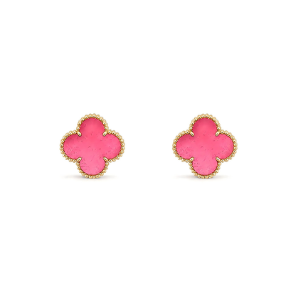 [Cadisa]NEW CLOVER 15MM PINK ENAMEL STUD EARRINGS