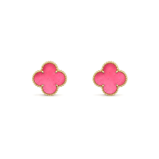 [Cadisa]NEW CLOVER 15MM PINK ENAMEL STUD EARRINGS