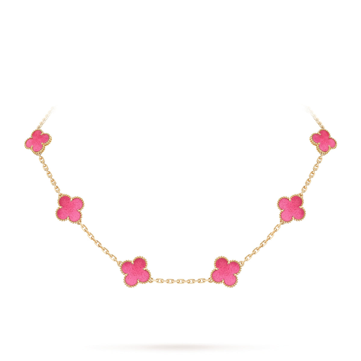 [Cadisa]NEW CLOVER 10 MOTIFS PINK ENAMEL NECKLACE