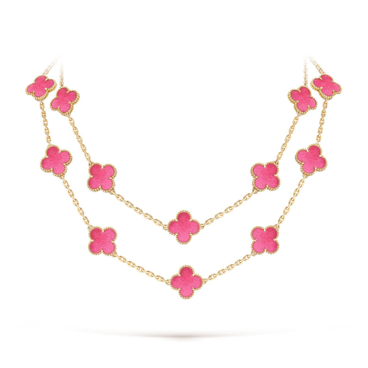 [Cadisa] NEW CLOVER 20 MOTIFS PINK ENAMEL NECKLACE
