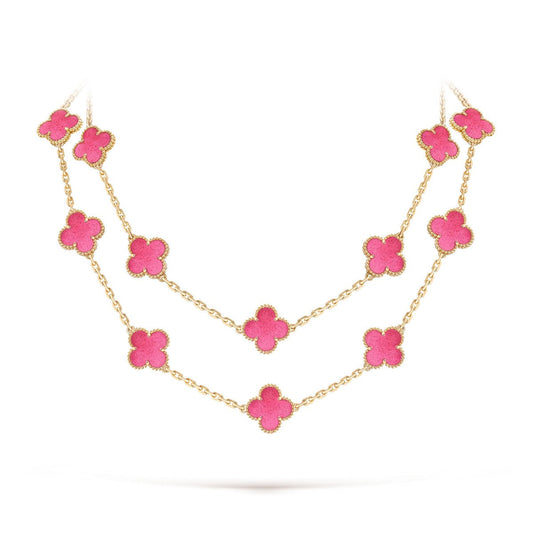 [Cadisa] NEW CLOVER 20 MOTIFS PINK ENAMEL NECKLACE