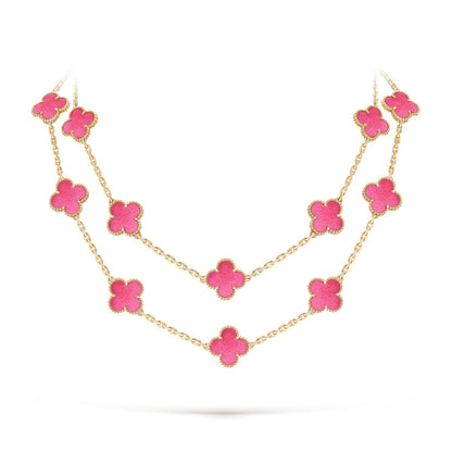 [Cadisa] NEW CLOVER 20 MOTIFS PINK ENAMEL NECKLACE