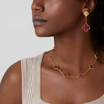 [Cadisa]NEW CLOVER 10 MOTIFS PINK ENAMEL NECKLACE