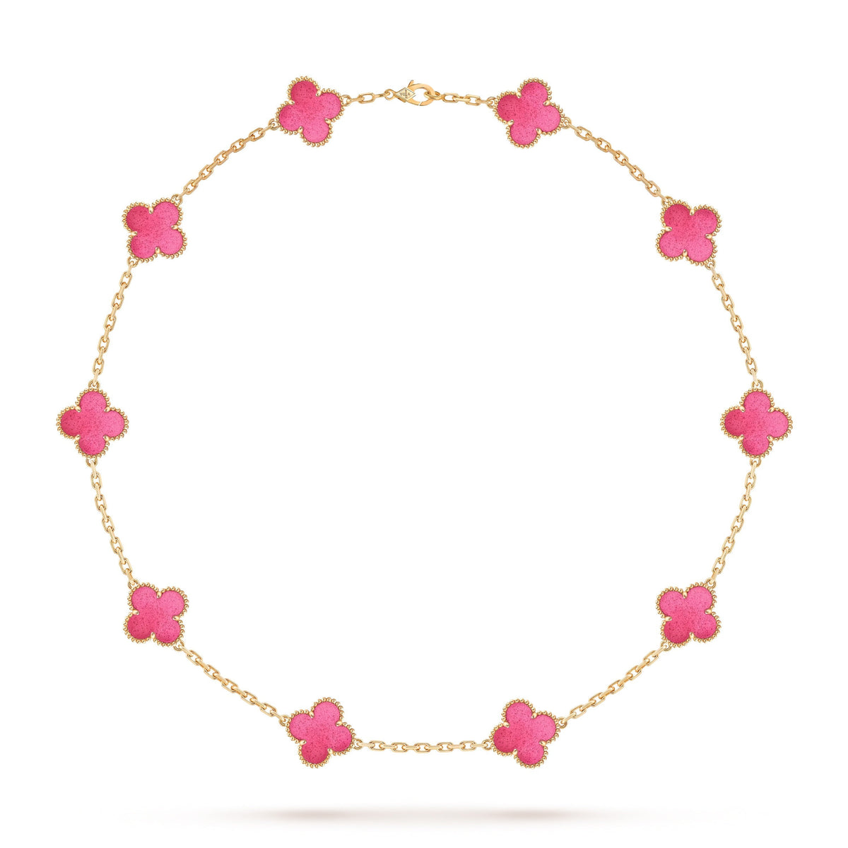 [Cadisa]NEW CLOVER 10 MOTIFS PINK ENAMEL NECKLACE