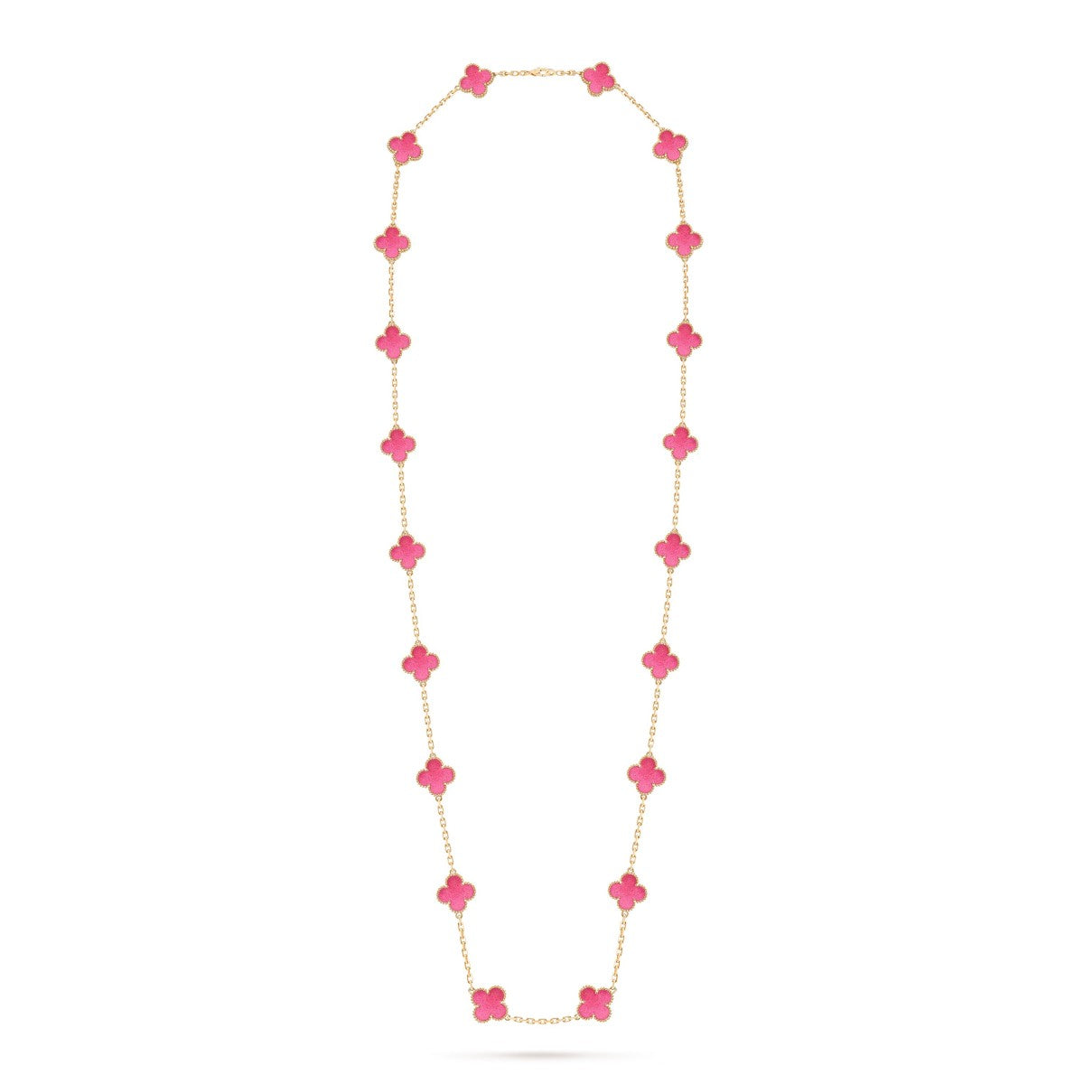 [Cadisa] NEW CLOVER 20 MOTIFS PINK ENAMEL NECKLACE