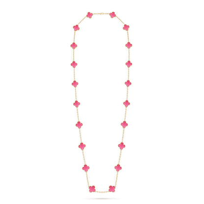[Cadisa] NEW CLOVER 20 MOTIFS PINK ENAMEL NECKLACE