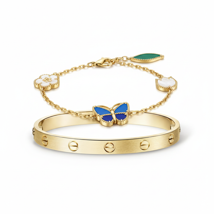 [Cadisa] LOVE Brushed & Lucky Spring Butterfly 5-Motif Bracelet Stack Set