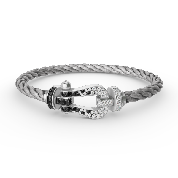[Gaonasi]FORCE LARGE HORSESHOE BLACK WHITE DIAMOND BRACELET SILVER