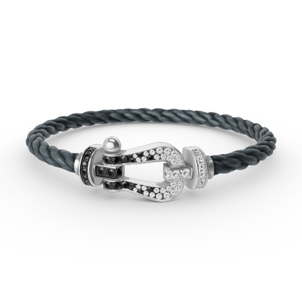 [Gaonasi]FORCE LARGE HORSESHOE BLACK WHITE DIAMOND BRACELET SILVER