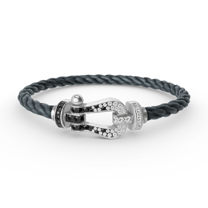 [Gaonasi]FORCE LARGE HORSESHOE BLACK WHITE DIAMOND BRACELET SILVER