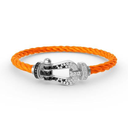 [Gaonasi]FORCE LARGE HORSESHOE BLACK WHITE DIAMOND BRACELET SILVER