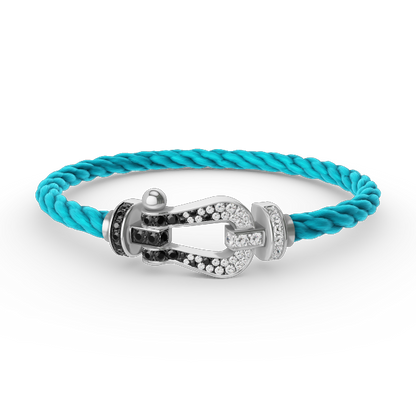 [Gaonasi]FORCE LARGE HORSESHOE BLACK WHITE DIAMOND BRACELET SILVER