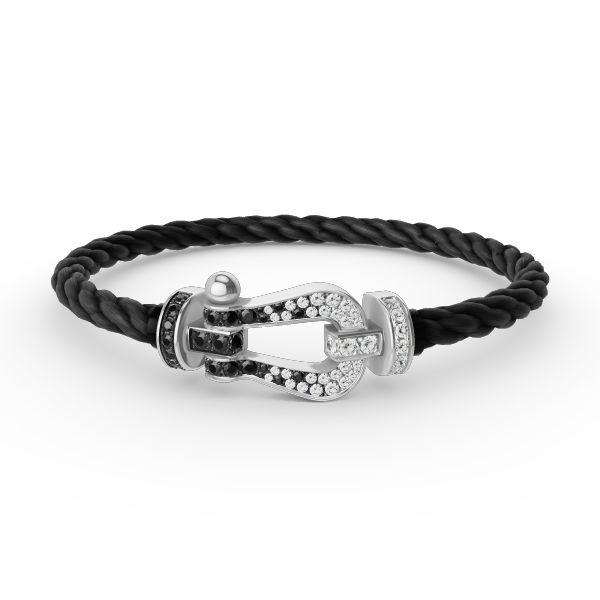 [Gaonasi]FORCE LARGE HORSESHOE BLACK WHITE DIAMOND BRACELET SILVER