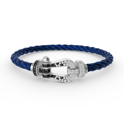 [Cadisa]Pave Gemstone Love &Force Large Horseshoe Diamond Duo Bracelet Stack Set