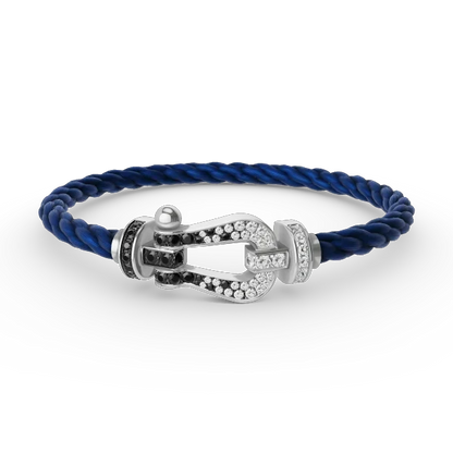 [Cadisa]Pave Gemstone Love &Force Large Horseshoe Diamond Duo Bracelet Stack Set