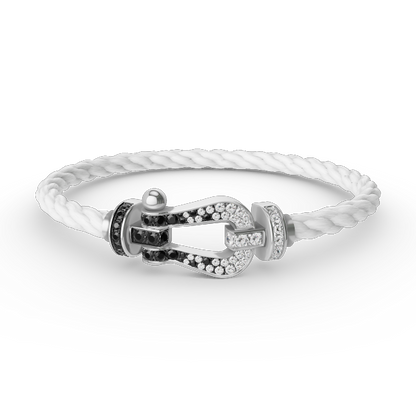 [Gaonasi]FORCE LARGE HORSESHOE BLACK WHITE DIAMOND BRACELET SILVER