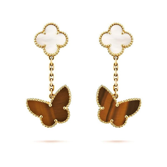[Cadisa]BUTTERFLY 2 MOTIF TIGER EYE MOP EARRINGS