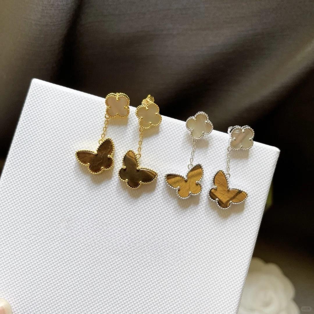 [Cadisa]BUTTERFLY 2 MOTIF TIGER EYE MOP EARRINGS