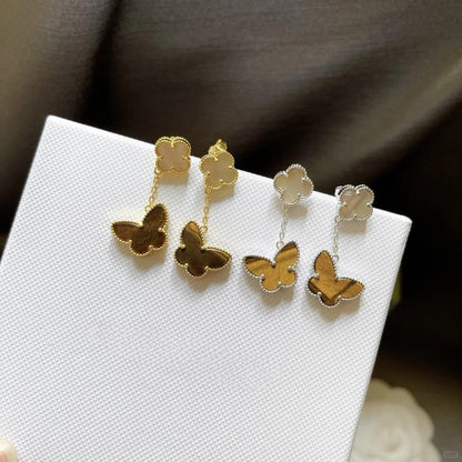[Cadisa]BUTTERFLY 2 MOTIF TIGER EYE MOP EARRINGS