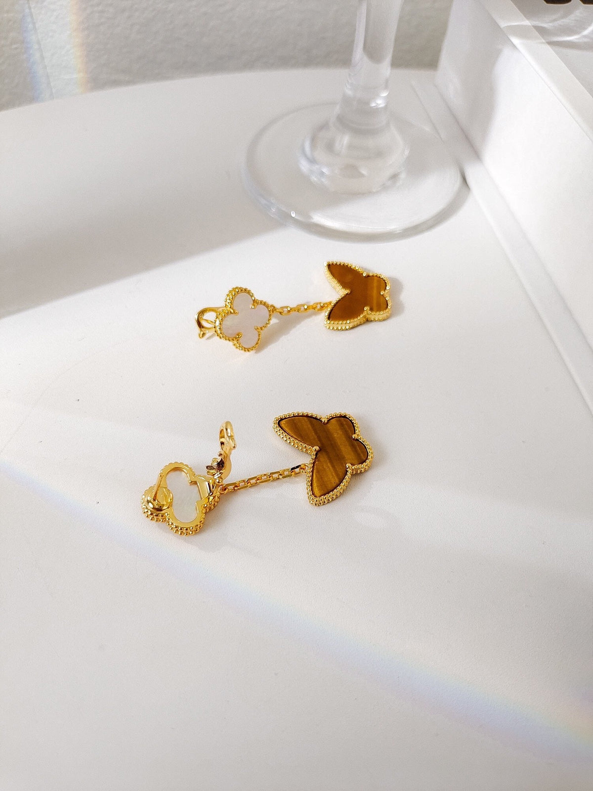 [Cadisa]BUTTERFLY 2 MOTIF TIGER EYE MOP EARRINGS
