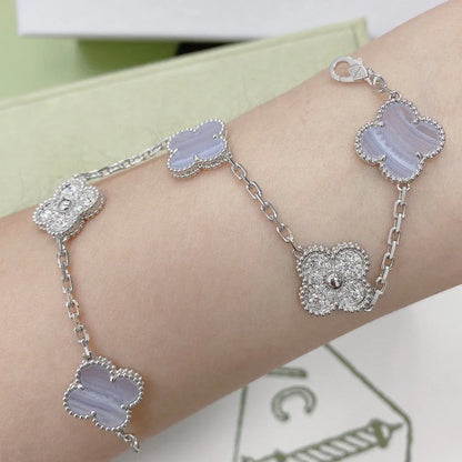 [Gaonasi] CLOVER 5 MOTIF PURPLE CHALCEDONY BRACELET COLLECTION