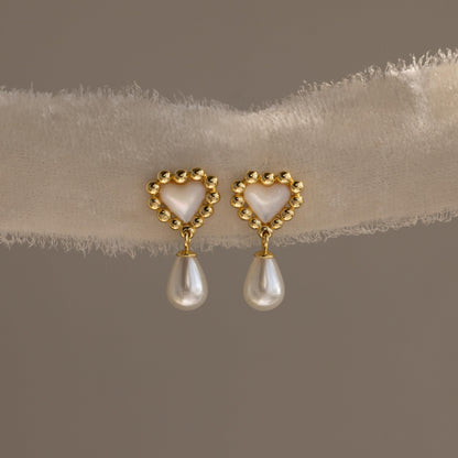 Pearl Heart Beaded Drop Studs