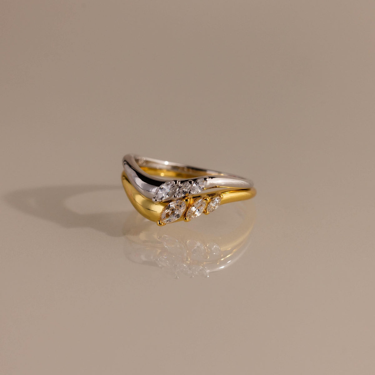 Mixed Metal Diamond Curve Ring Set